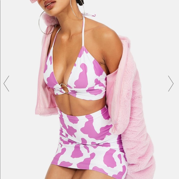 Dolls Kill Dresses & Skirts - Dolls Kill pink cow print set